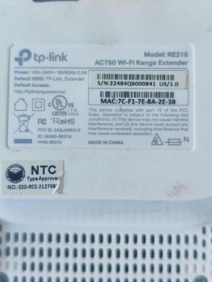 TP-Link RE215 AC750 Wi-Fi Range Extender (Category: Networking) located in Imus. Submitted by PeterBee711 (Listing ID 1451207497, Image 2). Description: Extend your Wi-Fi coverage to hard-to-reach areas! Perfect for eliminating dead zones at home or in the office. 2 UNITS AVAILABLE! 🔥 Specs: Model: RE215 AC750 Dual Band (2.4G + 5G) Compatible with any router/ISP Default access: tplinkrepeater.net Power: 100–240V (works with PH outlets) NTC Type 