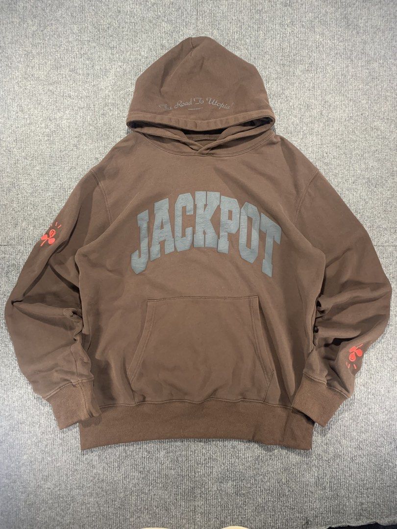 Travis Scott Road to Utopia Jackpot Hoodie (Category: Coats, Jackets and Outerwear) located in Dumaguete. Submitted by dailywear6200 (Listing ID 1451248975, Image 1). Description: Travis Scott Road to Utopia Jackpot Hoodie Medium Width 23 Length 27.5 Excellent condition 🏷️1800 plus sf .
