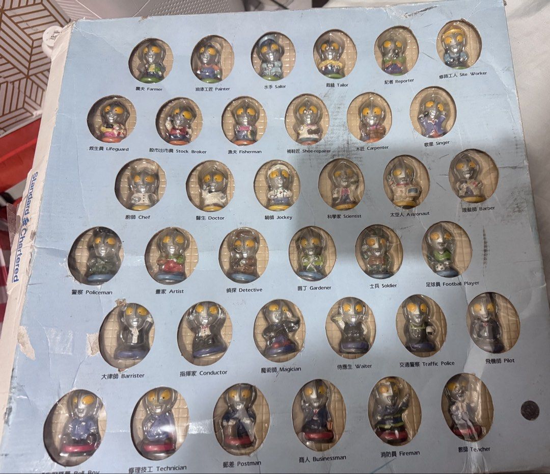 Ultraman Character Figures - Various Professions (Category: Figurines & Statues) located in Pasay City. Submitted by sette75 (Listing ID 1451165697, Image 3). Description: - Set of assorted Ultraman character figures. - Each figure represents a different profession (e.g., doctor, sailor, firefighter). - Figures are individually packaged in clear plastic. - Ideal for Ultraman collectors and fans. - Includes a wide variety of different characters. 