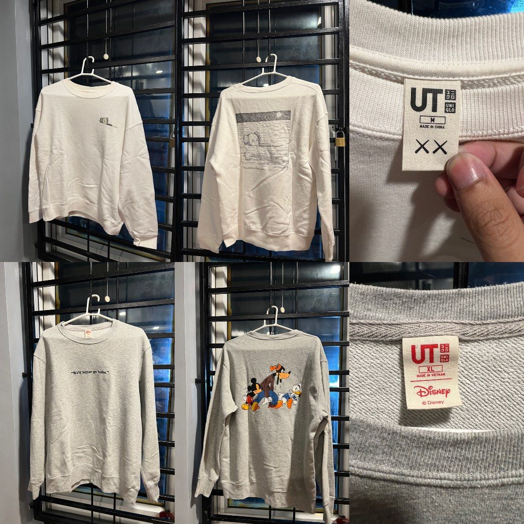Uniqlo UT Sweatshirts - Various Designs & Sizes (Category: Coats, Jackets and Outerwear) located in Las Pinas. Submitted by drewong (Listing ID 1451217459, Image 1). Description: - Uniqlo UT Sweatshirts available - Cream/Off-white with graphic print on back (Size M) - Light Grey with text print on front (Size XL) - Grey with large Disney graphic (Mickey, Goofy, Donald) on back (Size M) - Ideal for casual everyday wear.