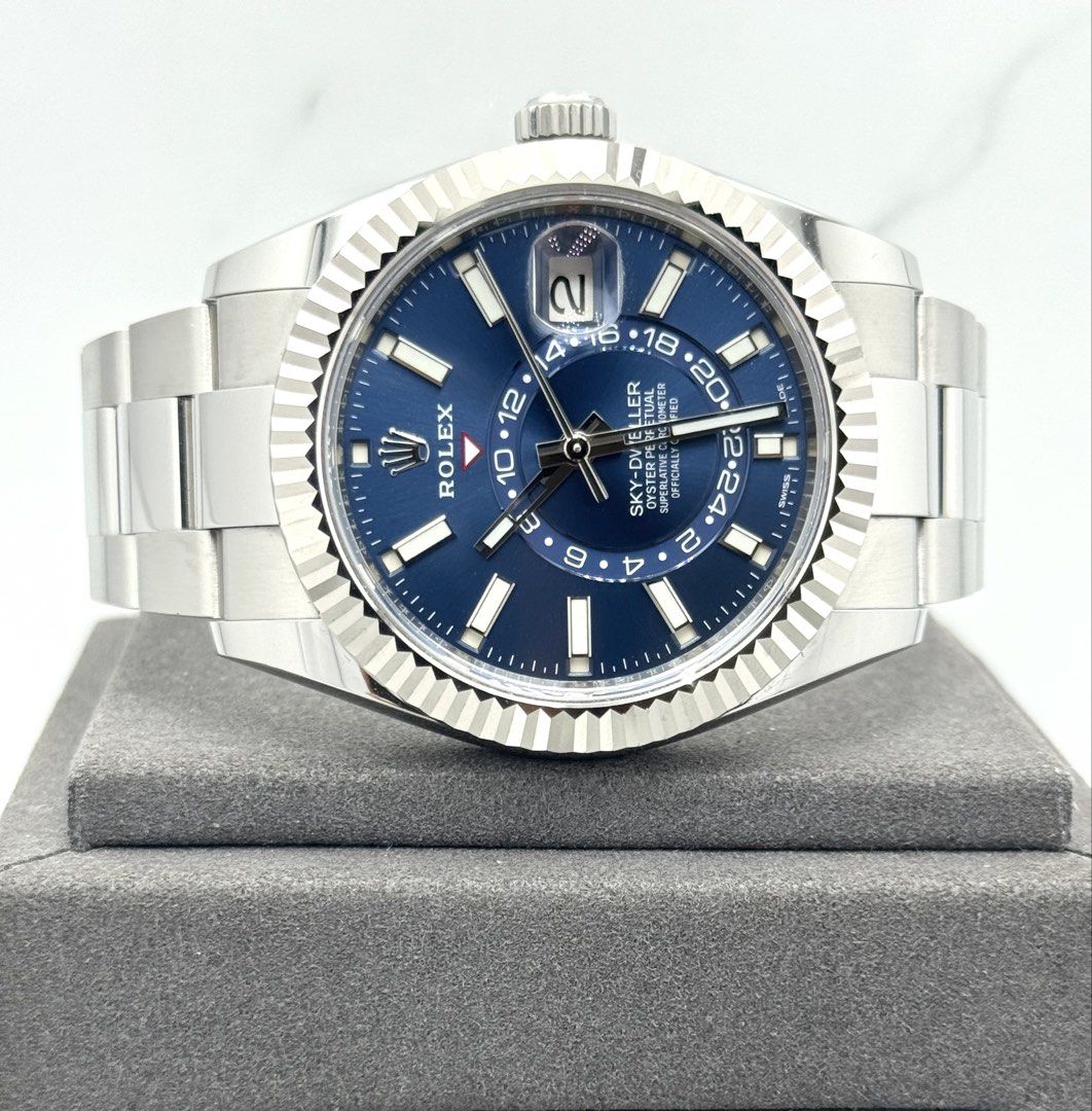 Unpolished LNIB Mar 2021 Rolex Sky Dweller Oyster Blue Dial 326934 (Category: Watches) located in Singapore. Submitted by dreamtimes.sg (Listing ID 1451279371, Image 1). Description: Subscribe to our tele group for daily watch deals alert @dreamtimesingapore https://shorturl.at/pFTIr Unpolished LNIB Mar 2021 Rolex Sky Dweller Oyster Blue Dial 326934 Dated Mar 2021 Comes with 1 year in-house warranty! LNIB condition , unpolished! Complete set with
