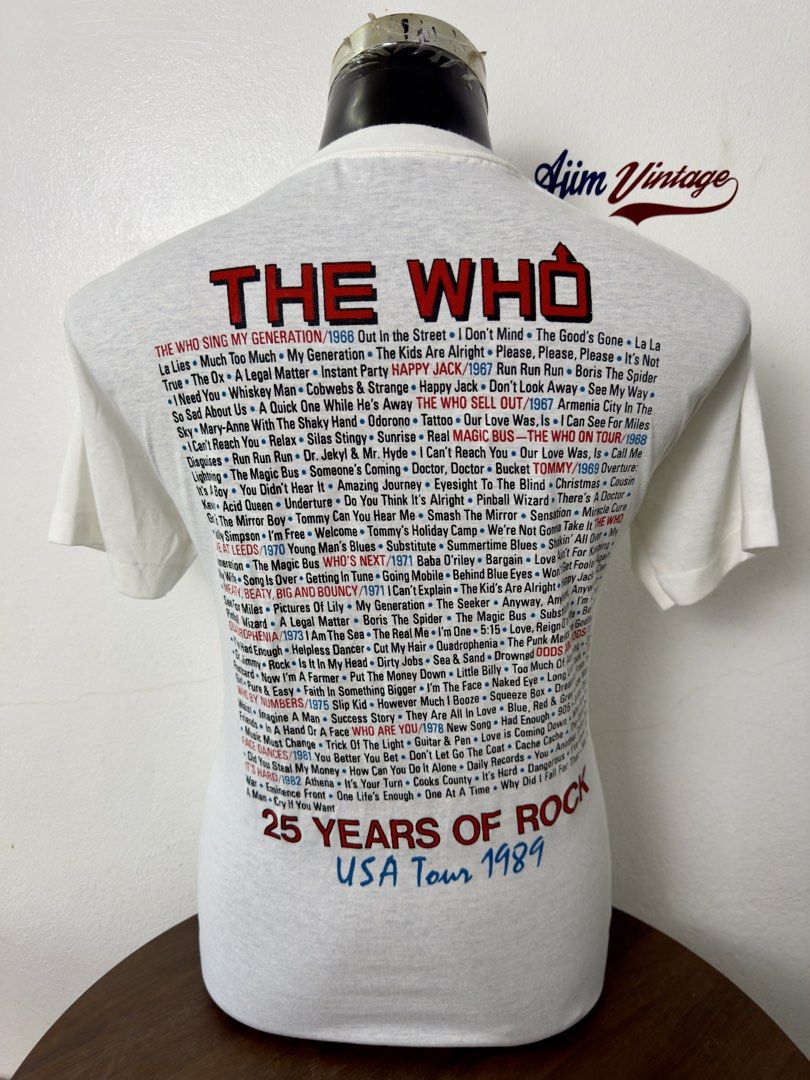 Vintage The Who (Category: Tshirts & Polo Shirts) located in Pasir Mas. Submitted by ajimr (Listing ID 1451267361, Image 2). Description: Pit 20.5/28.5 Tag missing Kain 5050 jahitan single Ad tulang tepi asal Bebas defect.