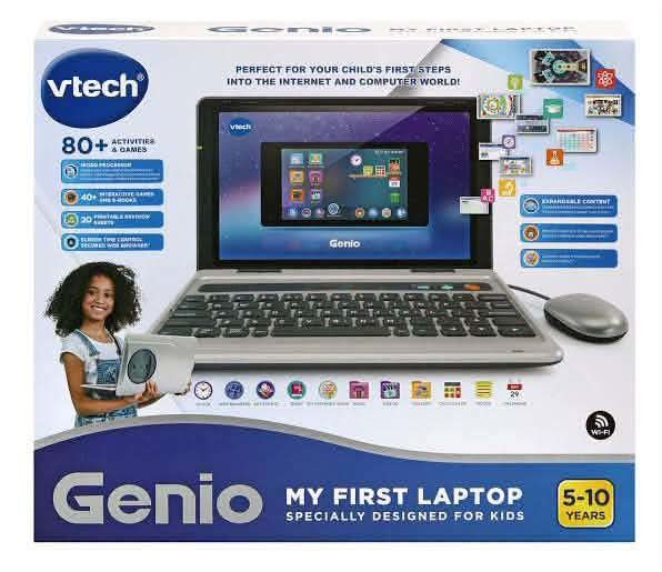 VTech Genio My First Laptop for Kids (Category: Educational & Learning Toys) located in Caloocan City. Submitted by jennyann.gannaban-29354 (Listing ID 1451264504, Image 1). Description: - VTech Genio: Perfect for introducing kids to computers and the internet. - Over 80 engaging activities and games. - Covers essential learning areas: math, language, science, and logic. - Features a full-sized QWERTY keyboard and cursor controller for building c