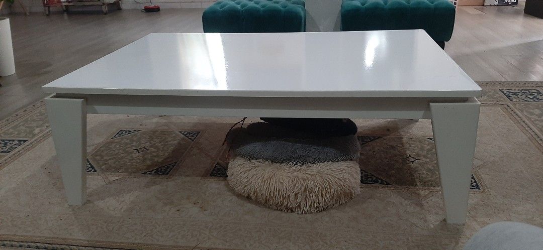 White Rectangular Coffee Table (Category: Tables & Sets) located in Nilai. Submitted by quickphoenix_d29298 (Listing ID 1451315673, Image 3). Description: - Sleek white rectangular coffee table - Modern and simple design - Unique angled legs - Ideal for living room spaces - Dimensions: Approx. 120cm(L)×80cm(W)×40cm(H) - Self Pick up: Nilai/ Selayang or - by lalamove .
