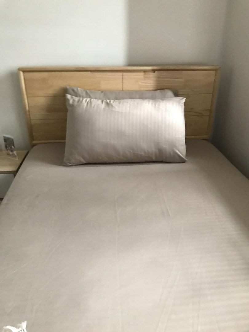 Wooden Bed Frame + Orthopedic Mattress (Category: Bed Frames & Mattresses) located in Manila. Submitted by artisanflick (Listing ID 1451287414, Image 2). Description: 🛏️ FOR SALE: Pre-loved Wooden Bed Frame + Orthopedic Mattress Selling our pre-loved Twin/Double-size wooden bed frame with orthopedic mattress, originally purchased brand new from Our Home. Both the bed frame and mattress are in excellent condition, clean, sturdy, and well-maintain