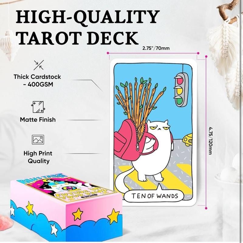 Wyspell Paws Tarot (Cat Tarot Cards with Guide Book) - AUTHENTIC (Category: Storybooks) located in Bacoor. Submitted by tarotstarofaquarius (Listing ID 1451303554, Image 3). Description: Customers love these tarot cards for their adorable cat-themed design and well-crafted quality. The deck features gold gilded edges, and the included booklet is full of helpful information. Customers appreciate the vibrant colors, great artwork, and find them eas