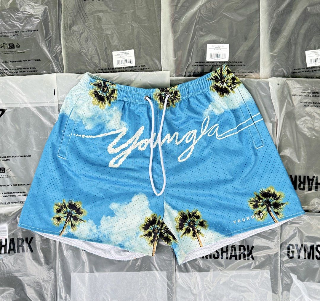 YOUNGLA Block Party Mesh Short (Category: Activewear) located in Bayombong. Submitted by rethreadsactivewear (Listing ID 1451216547, Image 3). Description: ON-HAND! READY TO SHIP! 🔥 YOUNGLA Block Party Short Signature Clouds XLarge Excellent condi 1299 only! MATERIAL: 100% Polyester. FIT: Relaxed. DESIGN: YoungLA presents you the Block Party Shorts. Made with breathable double-layer mesh, elastic band with extended print with round drawcords, 2 
