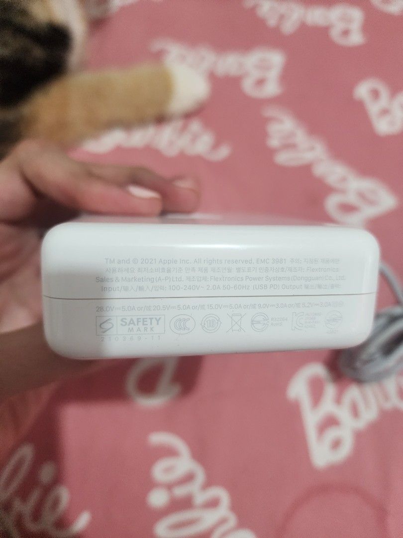 140W USB-C Macbook pro power adapter (Category: Chargers) located in Bacoor. Submitted by panikkiiigadgets (Listing ID 1451462989, Image 3). Description: - 140W USB-C Power Adapter - Compatible with MacBook Pro - Ensures fast and efficient charging - Original - Included in Macbook Pro - RFS - Extra. Company provided me new macbook pro with this charger included but didn't ask to return the old (charger) one. .