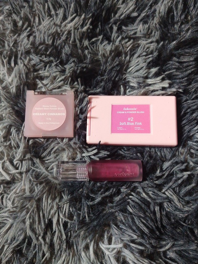 Blush & Peripera Water Tint Set (Category: Makeup) located in Bacoor. Submitted by declutter_grly (Listing ID 1451335990, Image 2). Description: ✿ naswatch lang lahat ✿ already sanitized ✿ Periper Water Tint ( 10 CHAT COOL PT shade ) ✿ Sassy Colors (Creamy Cinnamon ) ✿ Lakerain ( 2 Soft Blue Pink ) ✿ need to declutter makeups since madami na sya at di lahat nagagamit ✿ get 3 or more makeup, ill give discount.