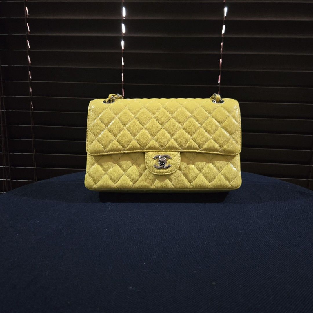 Cc Double Flap (Category: Luxury Bags & Wallets) located in Paranaque City. Submitted by dclutterqueen (Listing ID 1451330161, Image 1). Description: Chanel Double Flap in Lemon Yellow color 🍋 💯 Genuine Caviar Quilted Leather 🇯🇵 Acquired preloved from Japan 👜 Measures approximately 9 x 6 inches.