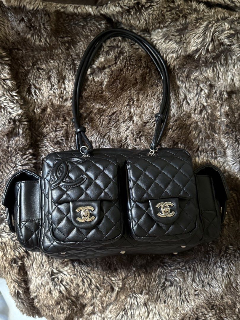 CHANEL REPORTER BAG (Category: Tote Bags) located in San Fernando. Submitted by _ingeolmi (Listing ID 1451341144, Image 1). Description: y2k, edgy chic, avril lavigne, model off-duty, street style vibes. all black quilted shoulder bag with silver hardware and multiple flap pockets. Spacious enough for your daily essentials 🖤🖤 (NGA)self authenticate can nego ❤️ .