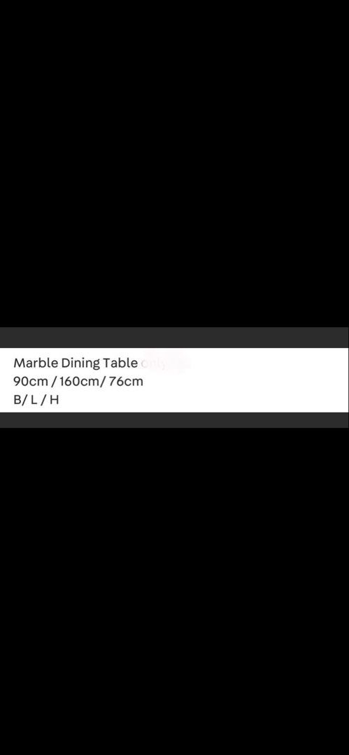 Dining table (Category: Tables & Sets) located in Singapore. Submitted by rishidaran (Listing ID 1451350157, Image 3). Description: PRICE TO SELL!! Pm me for more details! - Rectangular glossy MARBLE dining table - Perfect for family meals & entertaining - Dimensions: 160cm (L) x 90cm (W) x 76cm (H).