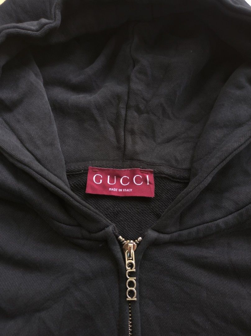 Gucci zip hoodie tripple black (Category: Coats, Jackets and Outerwear) located in Alburquerque. Submitted by royalowl-888 (Listing ID 1451358577, Image 3). Description: Gucci zip up hoodie tripple black size Large 22x28.5 excellent to new 9.9/10 color rate may issue lang scratch sa may pocket location Visayas.
