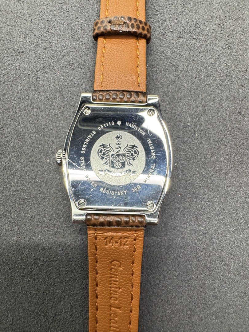 Hamilton Dodson Ladies Quartz Small Seconds (Ref. 051110) (Category: Women's Watches) located in General Trias. Submitted by celestime (Listing ID 1451424459, Image 3). Description: Hamilton Dodson Ladies Quartz Small Seconds (Ref. 051110) Price: ₱16,000 Condition: Good Condition 📜 Watch Details: • Brand: Hamilton • Model: Dodson Ladies (Ref. 051110) • Movement: Swiss Quartz • Case Material: Stainless Steel • Case Size: Approx. 22 × 30mm (exclud