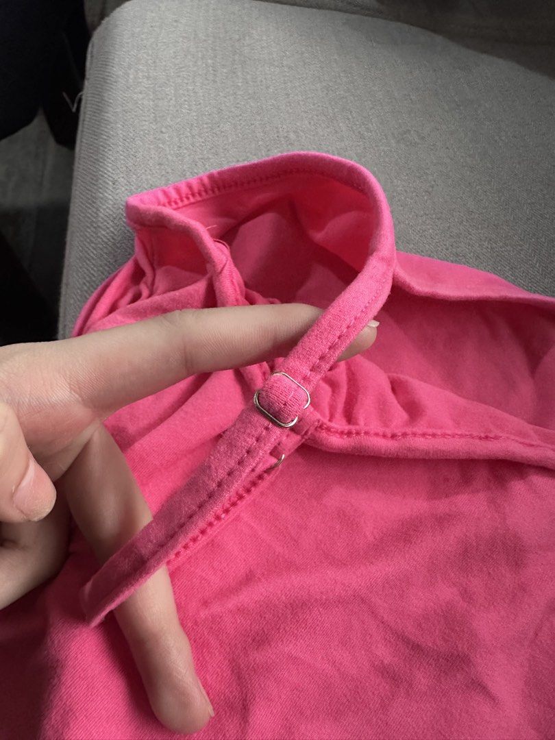 Hot Pink Ruched Cami Tank Top (Category: Sleeveless) located in Davao. Submitted by fashiondeclutter11 (Listing ID 1451394687, Image 3). Description: - Adorable hot pink cami tank top - Features adjustable straps for a perfect fit - Stylish ruched detail on the back - Made from stretchy, comfortable fabric - Versatile for layering or wearing on its own - Easily pairs with jeans or shorts.