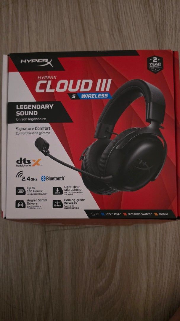 HyperX Cloud III Wireless Gaming Headset (Category: Headphones & Headsets) located in Manila. Submitted by rakista21489251 (Listing ID 1451412162, Image 1). Description: For sale! HYPER X CLOUD III S Wireless Up to 120 hrs Once lang nagamit Rfs: di nagagamit Original Price 6960 Location baliwag bulacan Lalamove sa malayo - Legendary sound and signature comfort - Connects via 2.4GHz wireless and Bluetooth - Features DTS Headphone:X Spatial Audio -