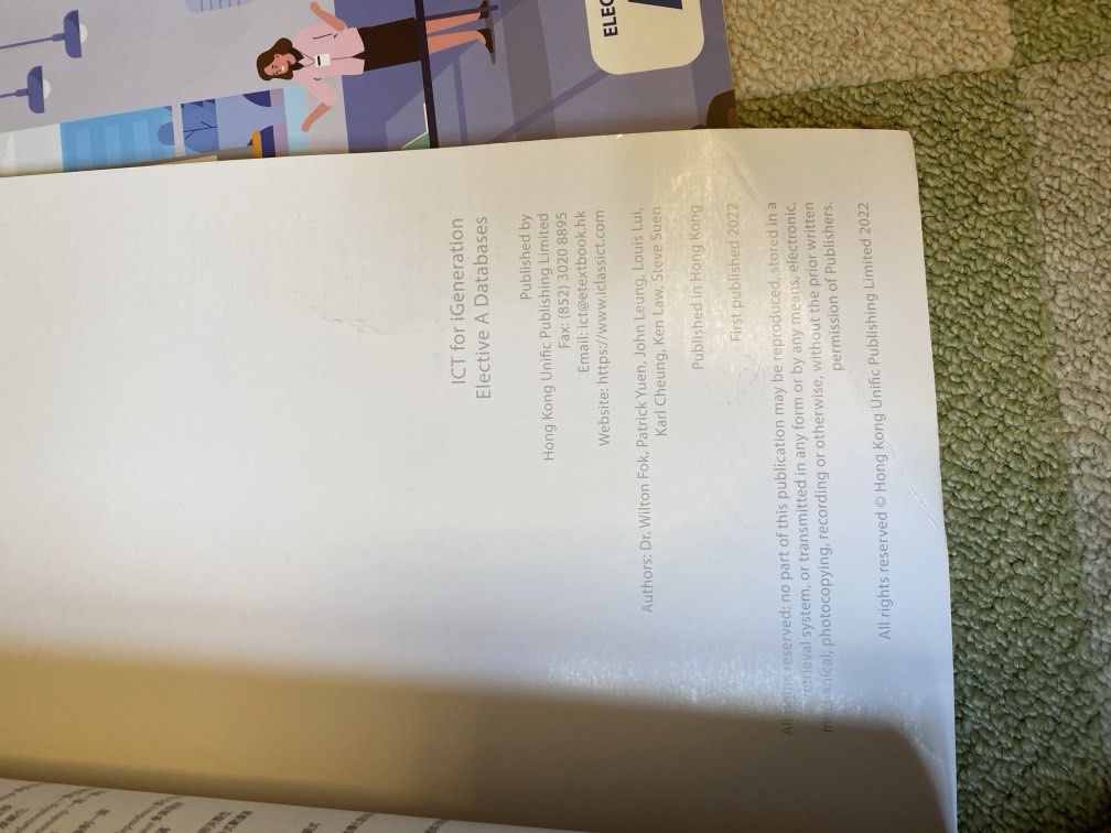 ICT for iGeneration textbook (elective A,C) (Database , Algorithm & Programming) （分類：教科書）位於 Hong Kong。 由 rainjo 提交（商品編號 1451386448，圖片 2）。簡介： ICT textbook (Elective) -有elective A (database) -有elective C (Algorithm & Programming) (兩本都係2022版） *Textbook有寫少量筆記 *買書送埋workbook (WorkBook 大部份都做咗🙏） *一本$250（包WB） *一set $450（包elective A,C textbook + WB） ———只限順豐SF到付———。