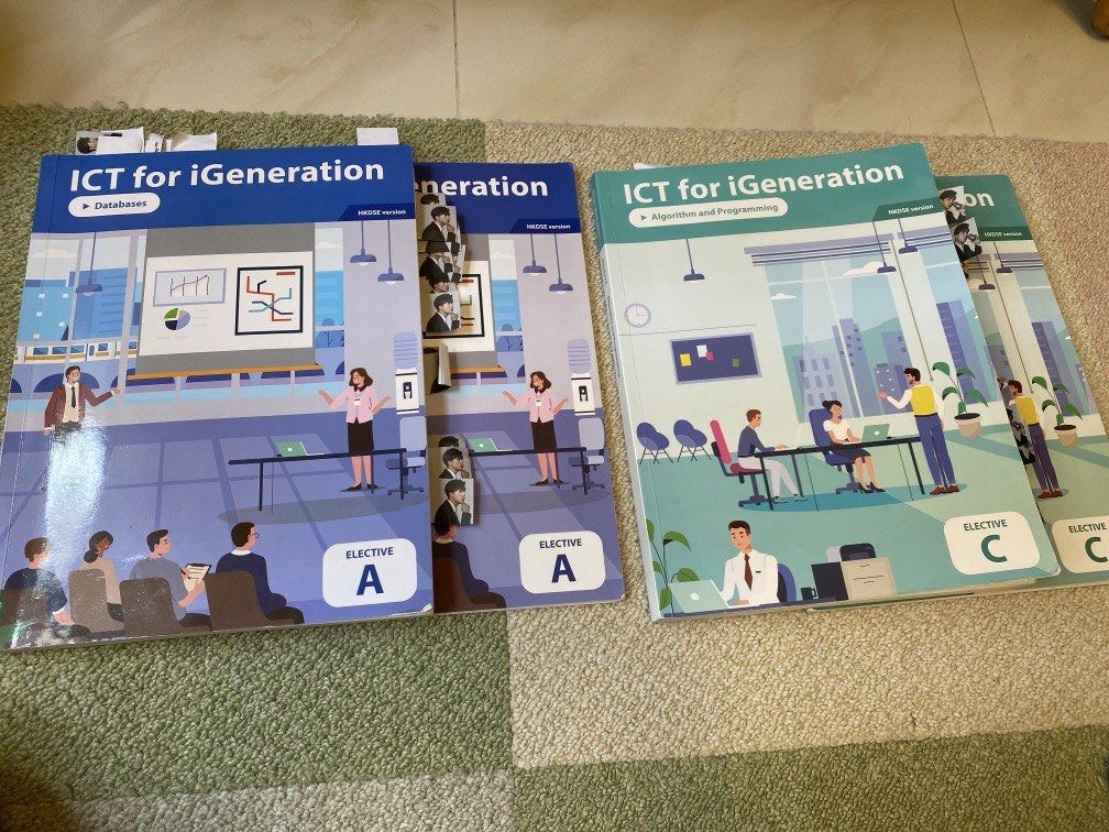 ICT for iGeneration textbook (elective A,C) (Database , Algorithm & Programming) （分類：教科書）位於 Hong Kong。 由 rainjo 提交（商品編號 1451386448，圖片 1）。簡介： ICT textbook (Elective) -有elective A (database) -有elective C (Algorithm & Programming) (兩本都係2022版） *Textbook有寫少量筆記 *買書送埋workbook (WorkBook 大部份都做咗🙏） *一本$250（包WB） *一set $450（包elective A,C textbook + WB） ———只限順豐SF到付———。
