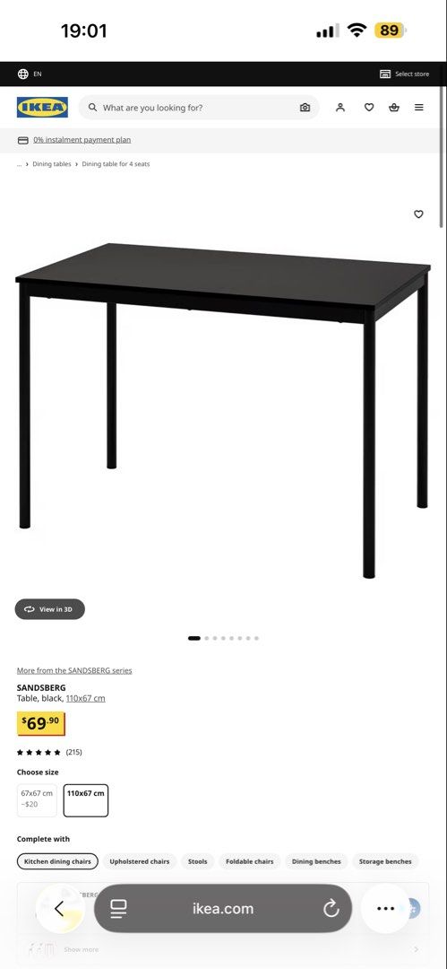 IKEA Table (Category: Tables & Sets) located in Singapore. Submitted by us3rfriendly (Listing ID 1451435813, Image 1). Description: - IKEA SANDSBERG Table - Colour: Black - Dimensions: 110cm x 67cmx74cm - Condition: Some wear and tear on edges (as pictured), still sturdy and functional. - Recently used as study table Price is negotiable. Able to trade with baby items as well such as 6-10 packets of Baby Wipes and 1 packet of Baby pampers. Expecti