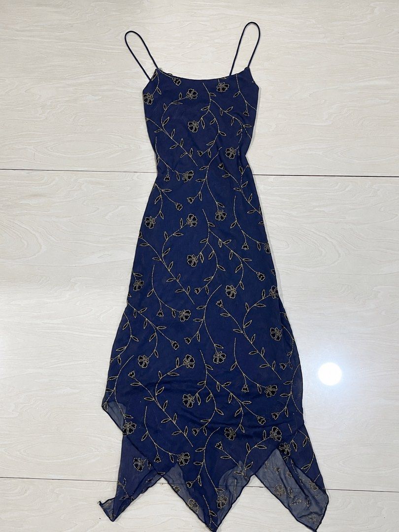 Indigo Fairy Dress (Category: Evening dresses & gowns) located in Bacolod City. Submitted by minwonluvr (Listing ID 1451328394, Image 1). Description: -with glitters and embroidered details -fraying straps, no other issues -dm for more pics #whimsy #fairy #sequins #y2k #vintage.