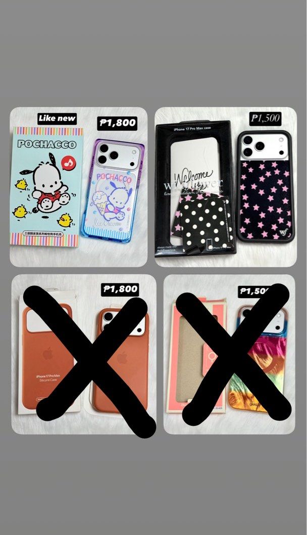 iphone 17 pro max case all authentic (Category: Cases & Sleeves) located in Quezon City. Submitted by mva08 (Listing ID 1449534500, Image 3). Description: ✨FOR SALE ONLY / NO TRADES ***ALL FOR IPHONE 17 PRO MAX*** ✨EXCELLENT TO LIKE NEW CONDITION ✨EXPECT MINOR SIGNS OF USAGE PO SA IBA KASI NORMAL NA YAN SA USED 😉 ✨SOME WITH HYDROGEL NA ✨CAN SEND PICS UPON REQUEST PO 🛵LALAMOVE READY (SAGOT MO PO) 🛵FOR PROVINCIAL - J&T (NO COD) 📍DILIMAN QUEZON 