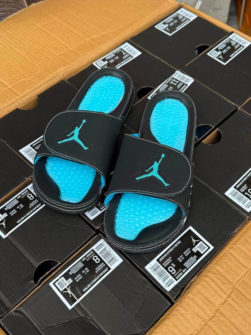 Jordan Hydro V Retro Slides Black Teal (Category: Slippers & Slides) located in Manila. Submitted by gfunkcap (Listing ID 1451430507, Image 1). Description: - Jordan Hydro V Retro slides in black and teal. - Features the iconic Jumpman logo. - Comfortable and stylish for everyday wear. - Includes original boxes. - Available in multiple sizes..