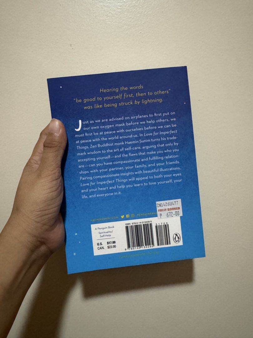Love for Imperfect Things by Haemin Sunim (Category: Storybooks) located in Davao. Submitted by ereaderscorner (Listing ID 1451363733, Image 2). Description: Bought 2 months ago from Fully Booked. No highlights. Location: Tugbok, Davao City.