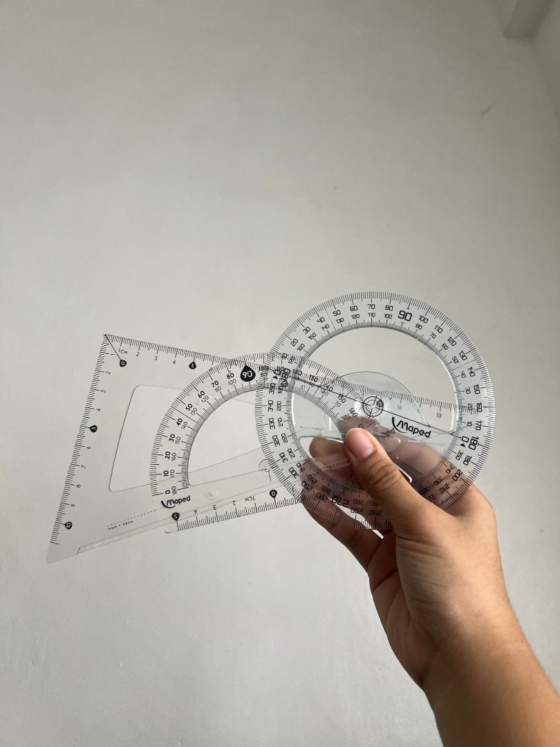 Maped 360° & 180° Protractor + Square Triangle Ruler (Category: Stationery & School Supplies) located in Pasig City. Submitted by hazzelle.co (Listing ID 1451383748, Image 1). Description: FOR DECLUTTERING LOC: PASIG ISSUE: WALA INCLUSION: 1 x Maped 360° Circular Protractor 1 x Maped 180° Protractor / Ruler 1 x Maped Set Square / Triangle Ruler ORIG PRICE: - SELLING PRICE: - RFS: decluttering MOP: - Online Payment - COD via tikt0k (+30% of total 