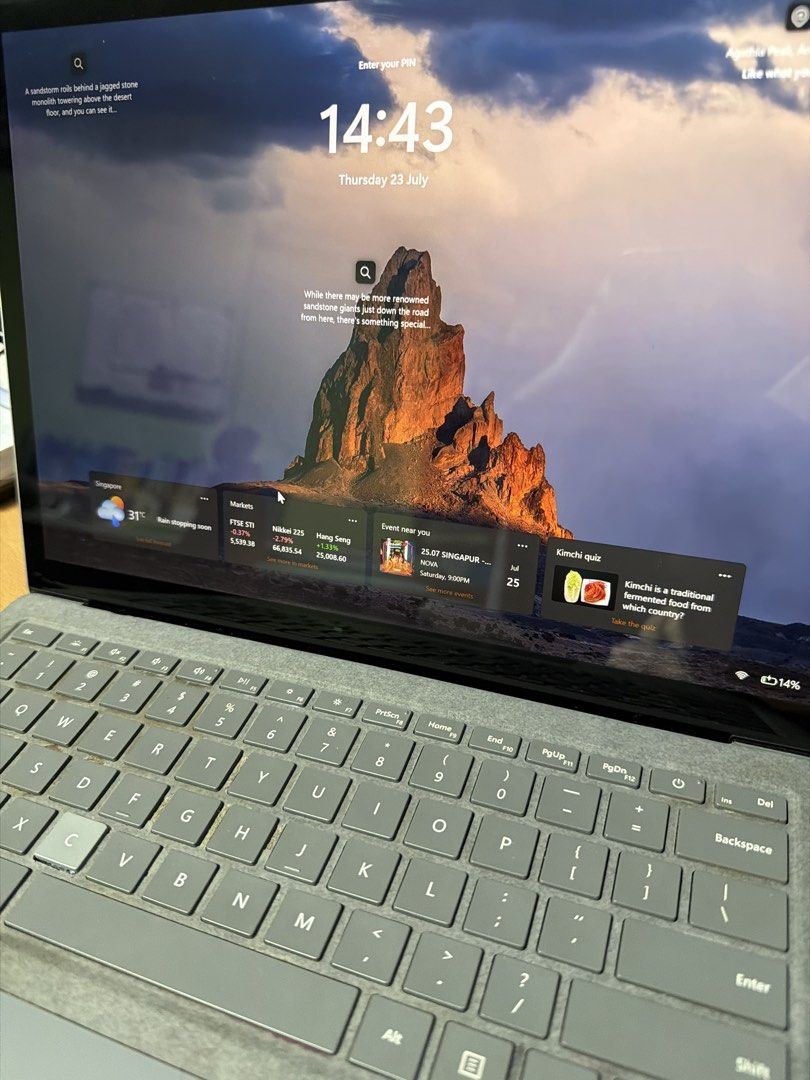 Microsoft Surface Laptop (Category: Laptops & Notebooks) located in Singapore. Submitted by darkkknighttt (Listing ID 1451384513, Image 1). Description: - Silver Microsoft Surface laptop - Ideal for work or school - Bright and clear screen - Clean keyboard (C key replaced) - Ready for a new owner.