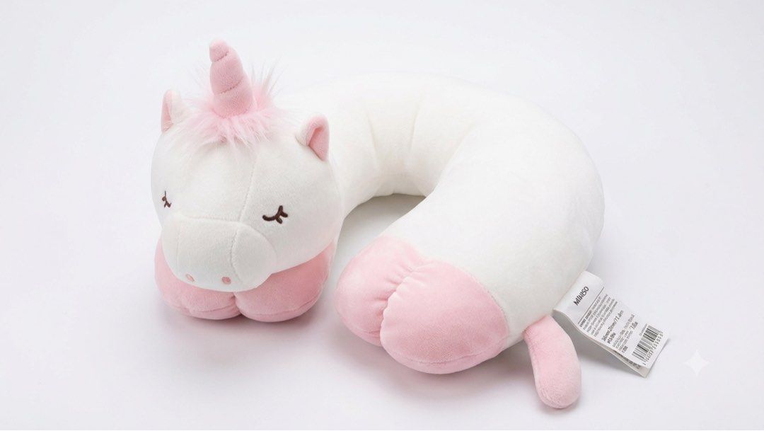 MINISO Unicorn Neck Pillow Plush Toy (Category: Plushies & Soft Toys) located in Mandaluyong City. Submitted by urgifted (Listing ID 1451331308, Image 1). Description: Transform your trips and naps into a magical, cozy escape with this ultra-soft Unicorn Neck Pillow! Featuring ergonomic neck support, adorable mythical details, and plush comfort, it is the ultimate travel companion for all ages. • Kindly ask for availability as stocks may come.
