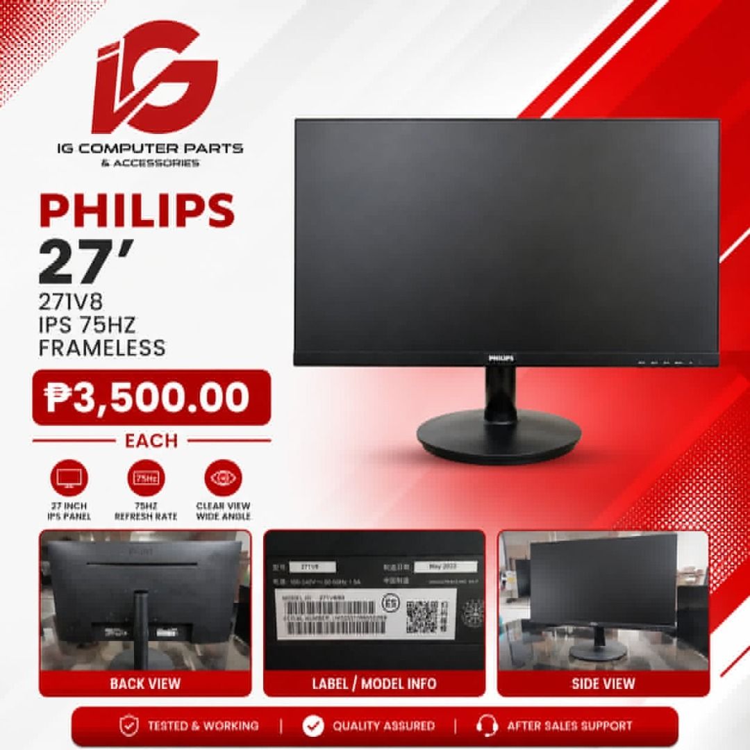 MONITOR (Category: Monitor Screens) located in Manila. Submitted by hahna_kim.ortiguez04 (Listing ID 1451384277, Image 2). Description: 🖥️ 27" Ips Frameless Monitor For Sale! 🔥 ✨ HAILAN 27" SD701F-V ✅ Ips Panel ✅ 75Hz Refresh Rate ✅ Frameless Design 💰 ONLY ₱3,500.00 📦 6 Units Available ━━━━━━━━━━━━━━ ✨ PHILIPS 27" 271V8 ✅ Ips Panel ✅ 75Hz Refresh Rate ✅ Frameless Design 💰 ONLY ₱3,500.00 📦 5 Units Available ⚡ Perfect for Work • Online Class 