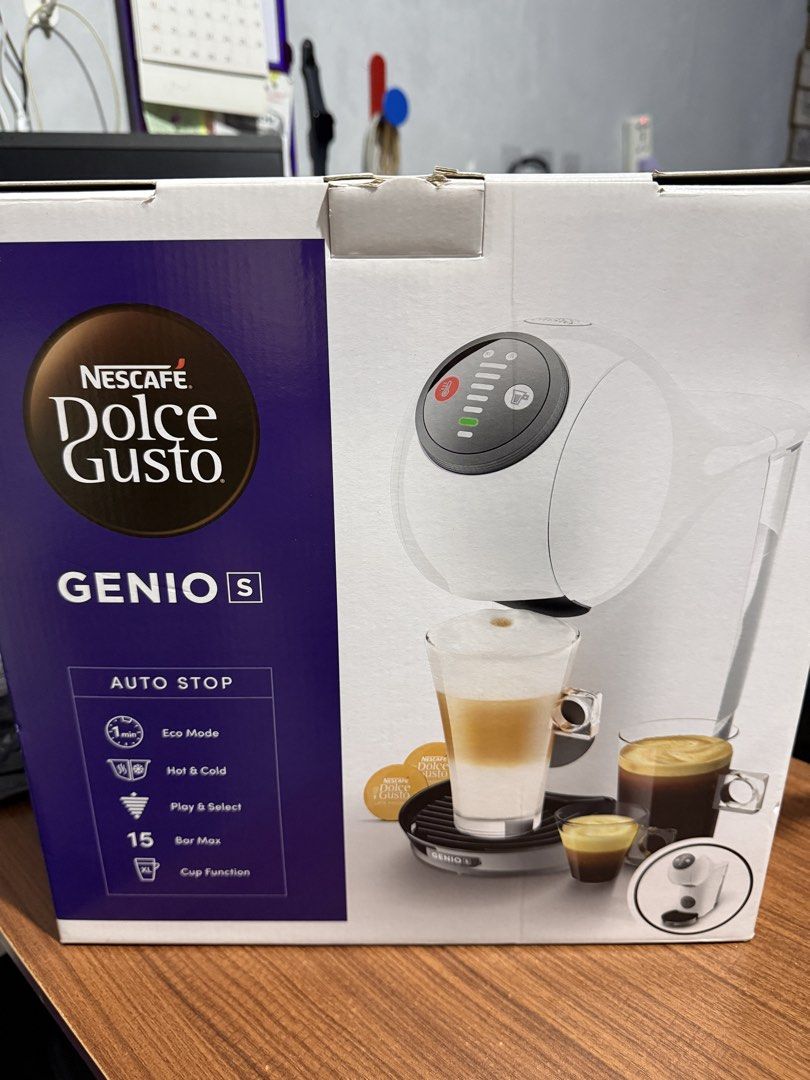 Nescafé Dolce Gusto Genio S Coffee Machine (Category: Coffee Machines & Makers) located in Cavite. Submitted by garageprimesales (Listing ID 1451337909, Image 1). Description: - Nescafé Dolce Gusto Genio S Coffee Machine - Auto stop function for perfect brewing - Eco mode for energy saving - Versatile: Makes both hot and cold beverages - Play & Select feature for easy operation - Powerful 15 bar maximum pressure for rich coffee - Enjoy delicious 
