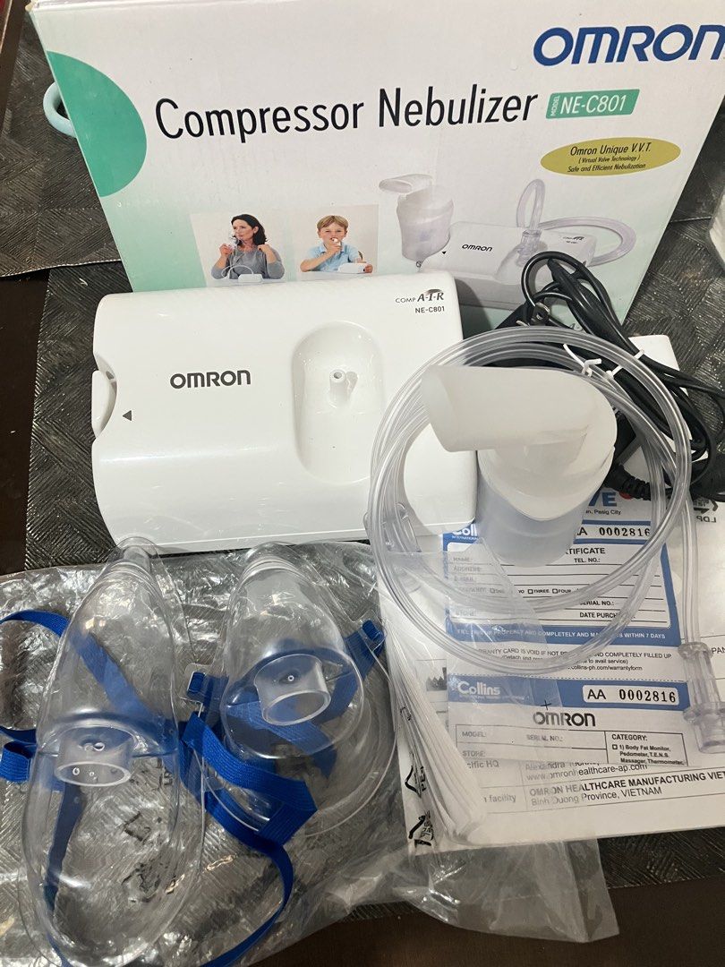 OMRON Compressor Nebulizer NE-C801 (Category: Medical Supplies & Tools) located in Makati City. Submitted by olxph_106271516 (Listing ID 1451326032, Image 3). Description: OMRON NE-C801 Compressor Nebulizer for respiratory relief. Lightweight compact and easy to use for asthma, bronchitis, and allergies. Very reliable for long term home use. In mint condition like new. .