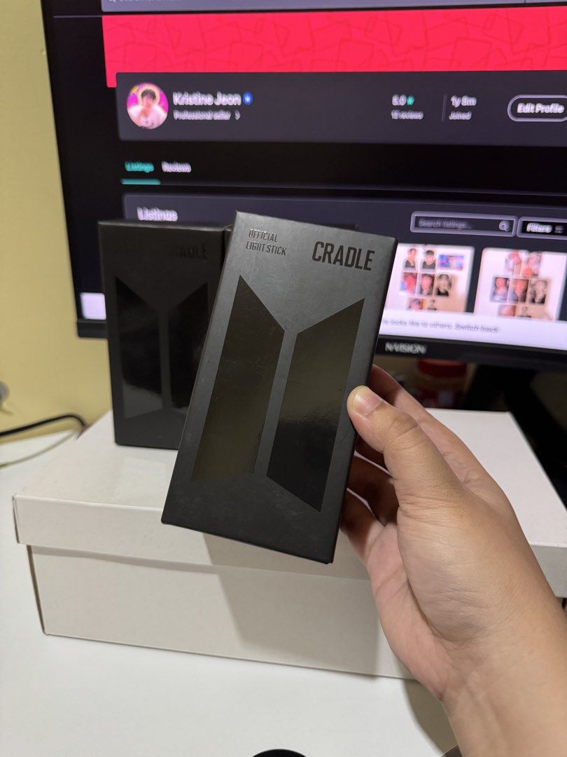 [ONHAND] BTS Official Light Stick Ver.4 Cradle (Category: K-Wave Merchandise) located in Davao. Submitted by gamergirl0717 (Listing ID 1451451632, Image 1). Description: Price + LSF ✔️ 2pcs available 📍 Davao City.
