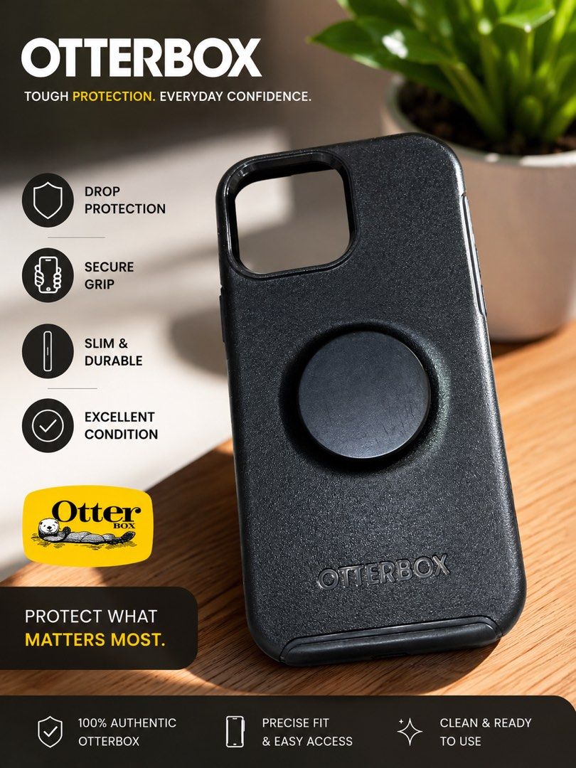 Otterbox case for iPhone 14 Pro Max (Category: Cases & Sleeves) located in Bacoor. Submitted by icarusjinzakk (Listing ID 1444713917, Image 1). Description: - Brand: Otterbox - Compatible with: iPhone 14 Pro Max - Color: Black - Features: Built-in grip/stand mechanism - Condition: Excellent, like new - Protection: Reliable Otterbox quality.