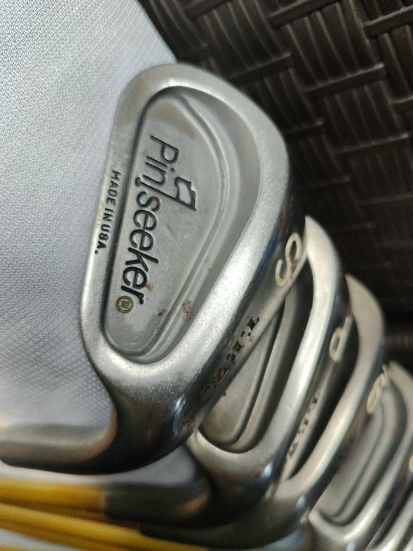 Pinseeker Super Gold Golf Iron Set (Category: Golf) located in Manila. Submitted by meiyeon2 (Listing ID 1451345708, Image 3). Description: - Set of Pinseeker Super Gold golf irons - Includes: S, Pitching Wedge (P), 9, 8, 7, 6, 5, 4, and 3 irons - Made in USA - Pre-owned but with plenty of life left - Ideal for golfers looking to improve their game or beginners -BUDGET FRIENDLY FOR PLANNING TO STARTO PRACTICING GOLF.. .