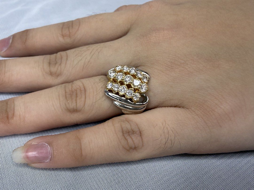 Platinum/K18 Diamond ring (Category: Luxury Accessories) located in General Trias. Submitted by thehouseofrubyph (Listing ID 1451448412, Image 2). Description: This two-tone ring features a striking cluster of diamonds set in yellow gold, accented by platinum bands. 💎 Details: • PT900Platinum & K18 Gold • 1.00 ct Natural Diamond • F color • Total weight: 7.9g • Size 7 • Elegant two-tone design • Php67,000.00 Open for a slight nego.