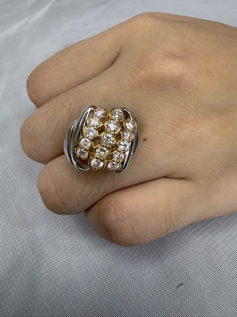 Platinum/K18 Diamond ring (Category: Luxury Accessories) located in General Trias. Submitted by thehouseofrubyph (Listing ID 1451448412, Image 3). Description: This two-tone ring features a striking cluster of diamonds set in yellow gold, accented by platinum bands. 💎 Details: • PT900Platinum & K18 Gold • 1.00 ct Natural Diamond • F color • Total weight: 7.9g • Size 7 • Elegant two-tone design • Php67,000.00 Open for a slight nego.