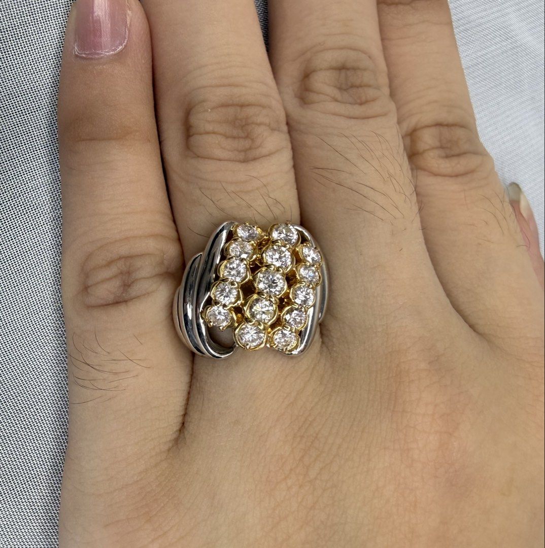 Platinum/K18 Diamond ring (Category: Luxury Accessories) located in General Trias. Submitted by thehouseofrubyph (Listing ID 1451448412, Image 1). Description: This two-tone ring features a striking cluster of diamonds set in yellow gold, accented by platinum bands. 💎 Details: • PT900Platinum & K18 Gold • 1.00 ct Natural Diamond • F color • Total weight: 7.9g • Size 7 • Elegant two-tone design • Php67,000.00 Open for a slight nego.