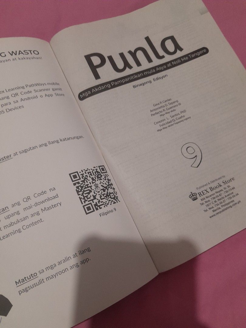 Punla Grade 9 textbook (Category: Textbooks) located in Quezon City. Submitted by warmturtle.ba931b (Listing ID 1451430664, Image 2). Description: Punla Grade 9 Filipino Textbook ✅ Authentic Rex Book Store (RBS) textbook 📖 Punla: Mga Akdang Pampanitikan mula Asya at Noli Me Tangere (Binasang Edisyon) 🎓 K–12 Grade 9 Filipino ✨ Never used 📝 No writings, highlights, underlines, or markings 📄 Clean, crisp pages 🌟 Well-maintained and in excellent