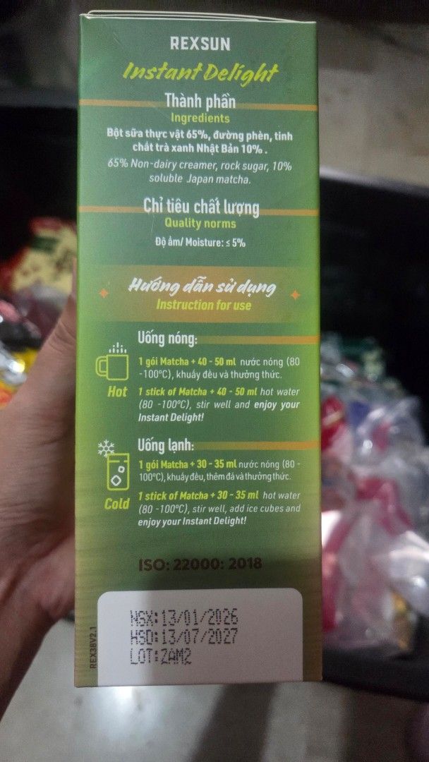 Rexsun Instant Delight Matcha Milk Tea 3in1 (Category: Beverages) located in Las Pinas. Submitted by stash_dashph (Listing ID 1451439819, Image 2). Description: - Authentic Original Matcha Taste - 3-in-1 Instant Matcha Milk Tea Powder - Easy to prepare: Just add hot or cold water - Contains 65% Non-dairy creamer - Made with 10% soluble Japan matcha - Enjoy your matcha anytime!.