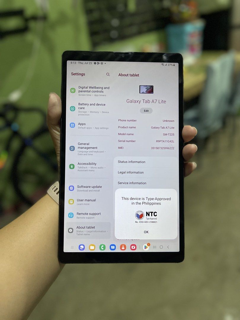 Samsung Galaxy Tab A7 Lite (Category: Android) located in Manila. Submitted by gadget_hub_199 (Listing ID 1451453336, Image 3). Description: 🍀SAMSUNG GALAXY TAB A7 Lite🍀 ✅ORIGINAL 🌸gaming Tab / Online Class/ Movie Marathon/ Business- POS/ 🌸 P2,800 Update upto ANDROID 14 ✅✅✅✅✅⭐️⭐️⭐️⭐️⭐️⭐️ 8.7 inches ! with sim/ Sd Card Slot Octa Core 🫶3/32 Gb 🫶facerecognition 🫶Type C charger 🫶5100mAh battery 🫶Wifi / data 🫶Text /Call Can download Heavy Ap