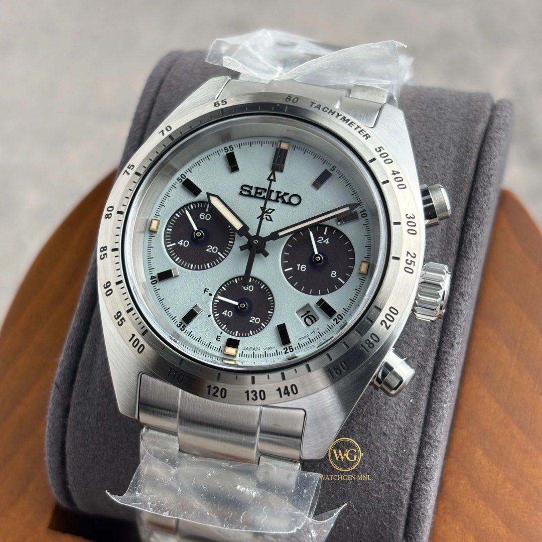 Seiko Prospex Speedtimer SSC965 | SSC965P1 (Category: Men's Watches) located in Manila. Submitted by drhanlie (Listing ID 1451364732, Image 2). Description: Seiko Prospex Speedtimer SSC965 | SSC965P1 ⌚️ Mint Green “Youngtimer” Solar Chronograph FOR ONLY ₱33,490 ✅ Specs: Movement: V192 Solar Chronograph Crystal: Curved sapphire crystal with anti-reflective coating on the inner surface Case Size: 39.0mm Thickness: 13.3mm Lug-to-lug: 45.5mm Water Re