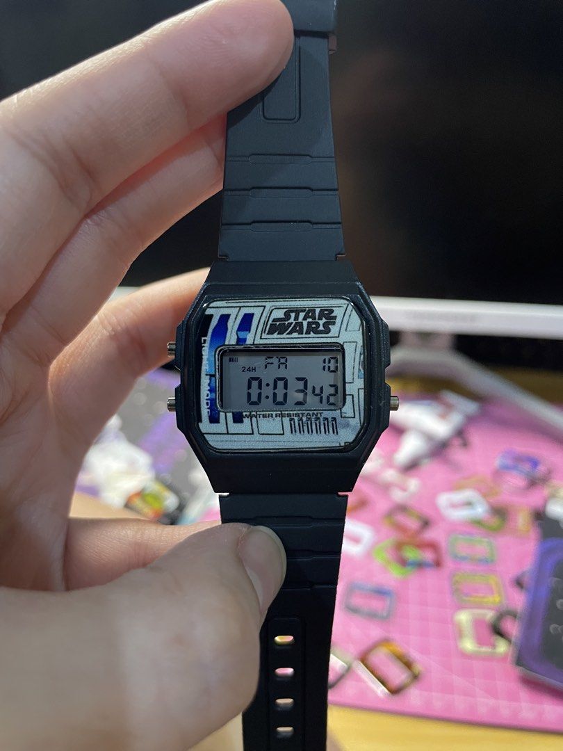 Star Wars Digital Watch R2-D2 Theme (Category: Men's Watches) located in Makati City. Submitted by maimai1103 (Listing ID 1451413900, Image 2). Description: - Cool Star Wars digital watch - Features R2-D2 design on the face - Black strap - Water resistant - Perfect for any Star Wars fan - Displays time and date - Works well.