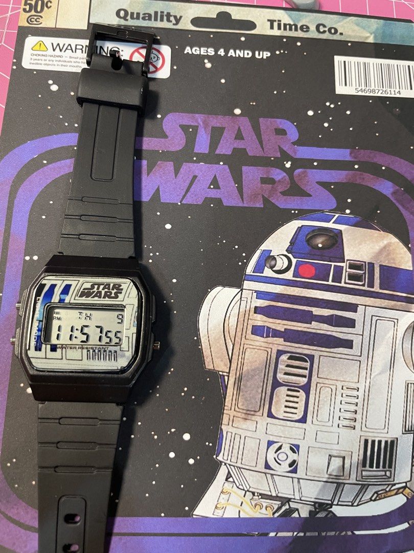 Star Wars Digital Watch R2-D2 Theme (Category: Men's Watches) located in Makati City. Submitted by maimai1103 (Listing ID 1451413900, Image 1). Description: - Cool Star Wars digital watch - Features R2-D2 design on the face - Black strap - Water resistant - Perfect for any Star Wars fan - Displays time and date - Works well.