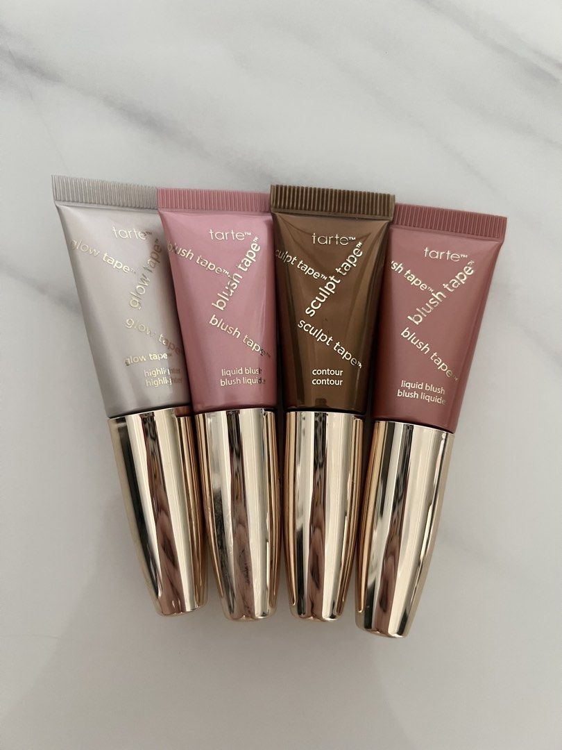 Tarte Blush Tape Liquid Blush & Contour Set (Category: Makeup) located in Manila. Submitted by lilac.z (Listing ID 1451406718, Image 1). Description: - Tarte Tape liquid blush and contour set - Includes Glow Tape, Blush Tape, and Sculpt Tape - Perfect for adding color and definition to your face - Applicator tips visible in the second photo.