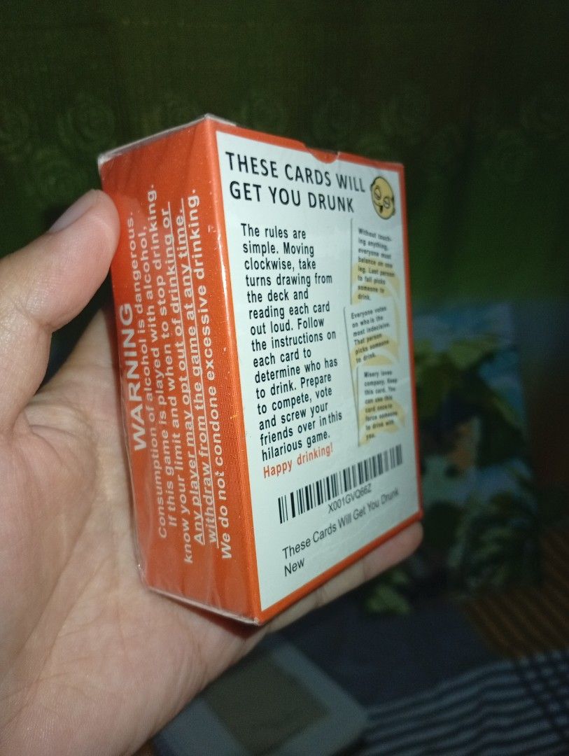 THESE CARDS WILL GET YOU DRUNK Card Game (Category: Board Games & Puzzles) located in La Trinidad. Submitted by cla.rissa317 (Listing ID 1451440982, Image 3). Description: - Fun card game perfect for parties! - Simple rules: Draw cards and follow instructions to determine who drinks. - Features competition, voting, and 'screw your friends over' mechanics. - Guaranteed to bring laughs and happy drinking! - Recommended for ages 21+. - Suitable for 