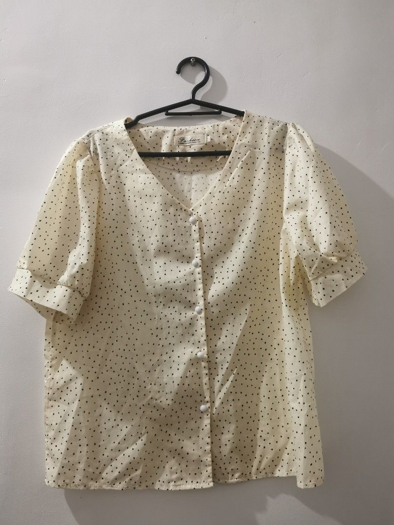 Top BUNDLE (Category: Blouses) located in Paranaque City. Submitted by clarizas.closet (Listing ID 1451507769, Image 2). Description: Top BUNDLE - ₱150 Off white blouse fits M to L Turtleneck fits XS to S Blue and black shirt fits M to L Blue stripes fits S to semi M.