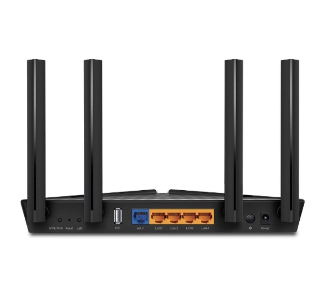 TP-Link EX510 (Category: Networking) located in Singapore. Submitted by happythought17 (Listing ID 1451371921, Image 3). Description: AX3000 Dual-Band Wi-Fi o: 2402 Mbps (5 GHz) + 574 Mops (2.4 GHz).* 802.1lax Technology: Create a seamless Wi-Fi network in your home with the revolutionary combination of OFDMA, MU-MIMO, and Beamforming technologies.** Ultra Connectivity: 1x Gigabit WAN + 4 x Gigabit LAN Ethernet ports and USB 3.0 port provide warp