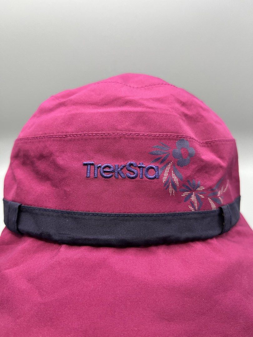 TrekSta Gore-Tex Pink Bucket Hat with Drawstring (Category: Caps & Hats) located in Manila. Submitted by homegrwn_thrift (Listing ID 1451478094, Image 2). Description: - TrekSta Pink Gore-Tex bucket hat - Dark blue band with floral embroidery - Adjustable chin drawstring with toggle - Ideal for outdoor adventures - Provides protection from rain and sun.